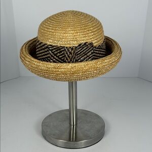 Source Unknown Tan and Black Decorative Woven Hat